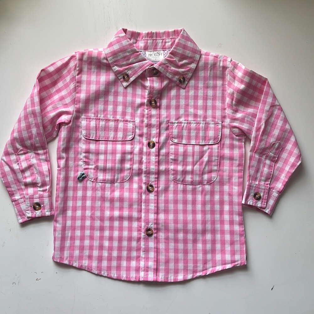 Prodoh light pink gingham fishing shirt